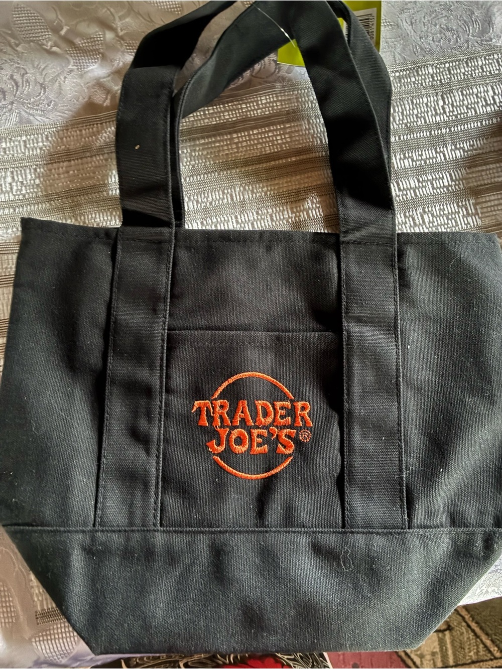 HOT! SALE! NWT Trader Joe’s Black Canvas Tote Bag with Orange Logo